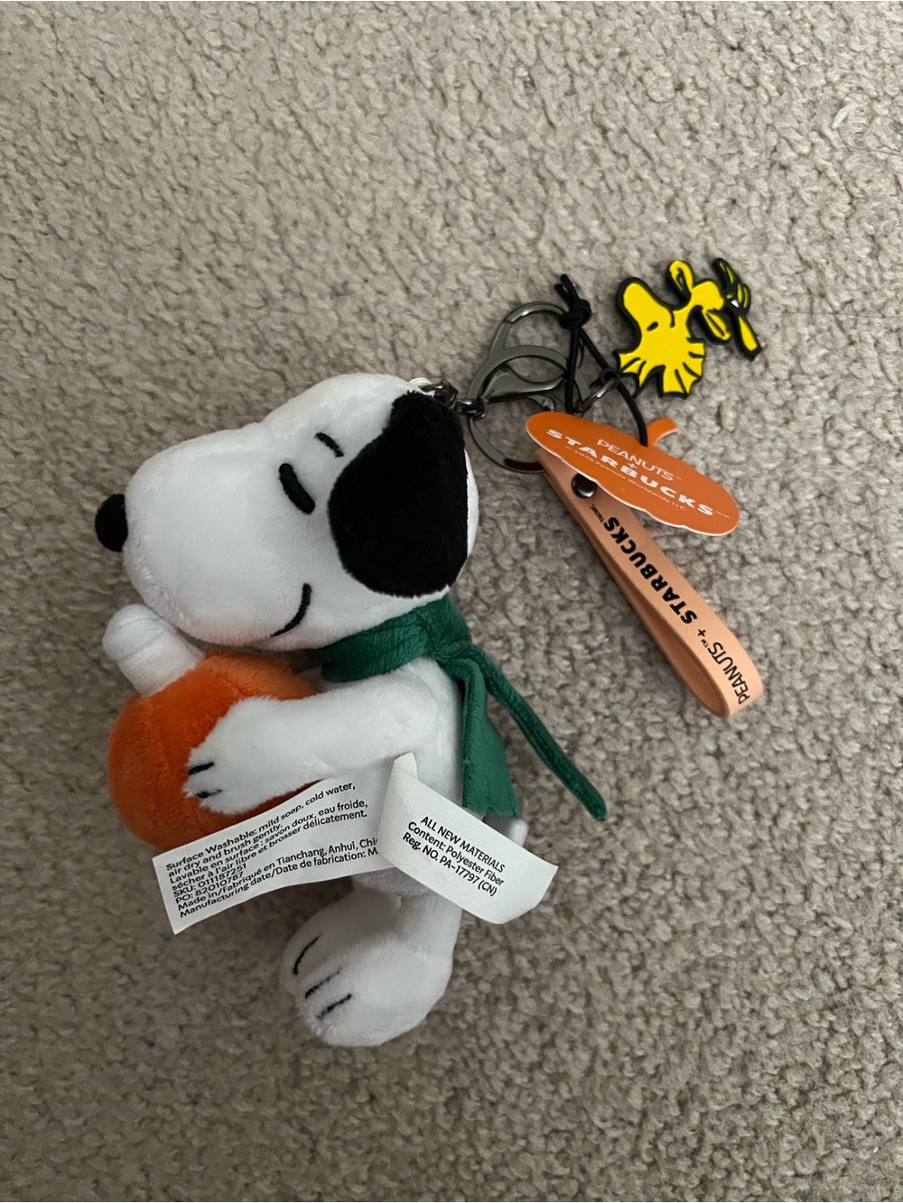 Starbucks x Peanuts Snoopy Plush Keychain with Orange Pumpkin